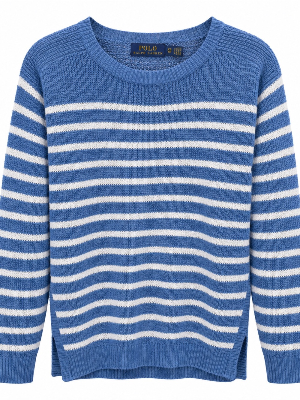 Polo Ralph Lauren Women’s XS Blue White Stripe 100% Linen Open Knit Sweater